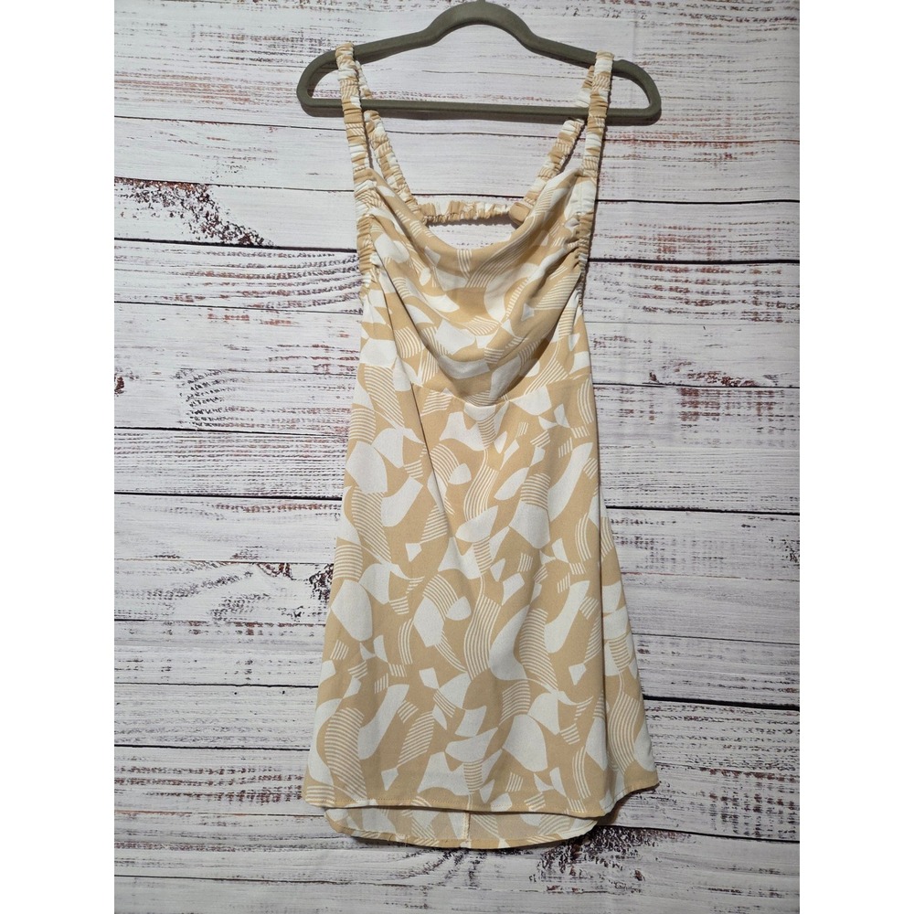 Forever 21 Tan White Geometric Abstract Cowl Neck Open Back Mini Dress Large